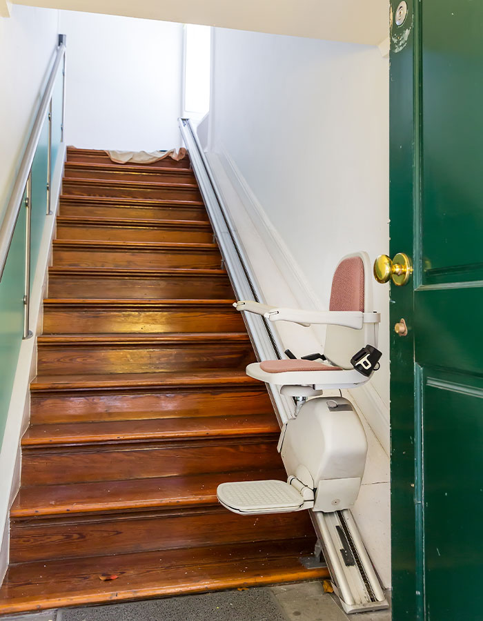 looking up a straight stairlift in home